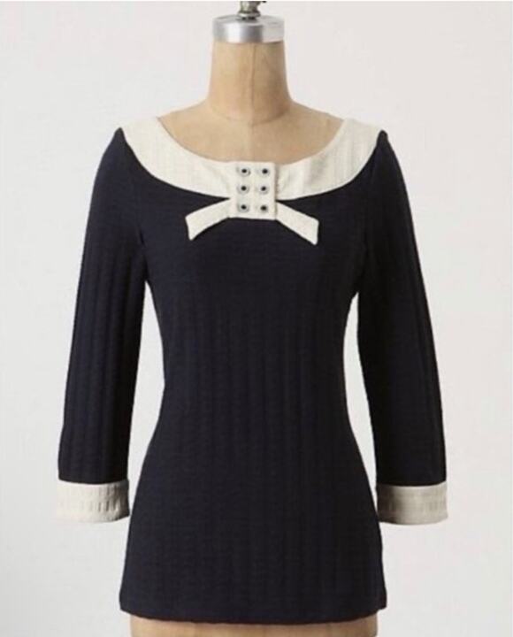 Pilcro Tops - Anthropologie Pilcro & the Letterpress Bow Blue Top Blouse size XS Nautical Navy
